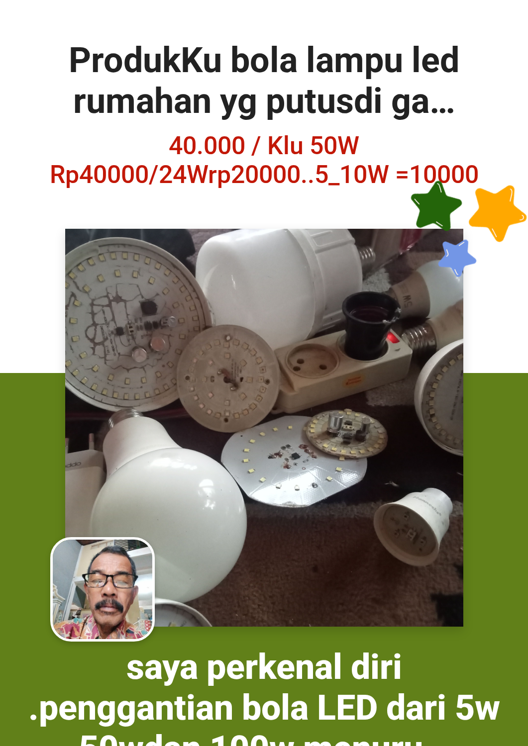 Promosi ProdukKu bola lampu led rumahan yg putusdi ganti baru lagi LED nya