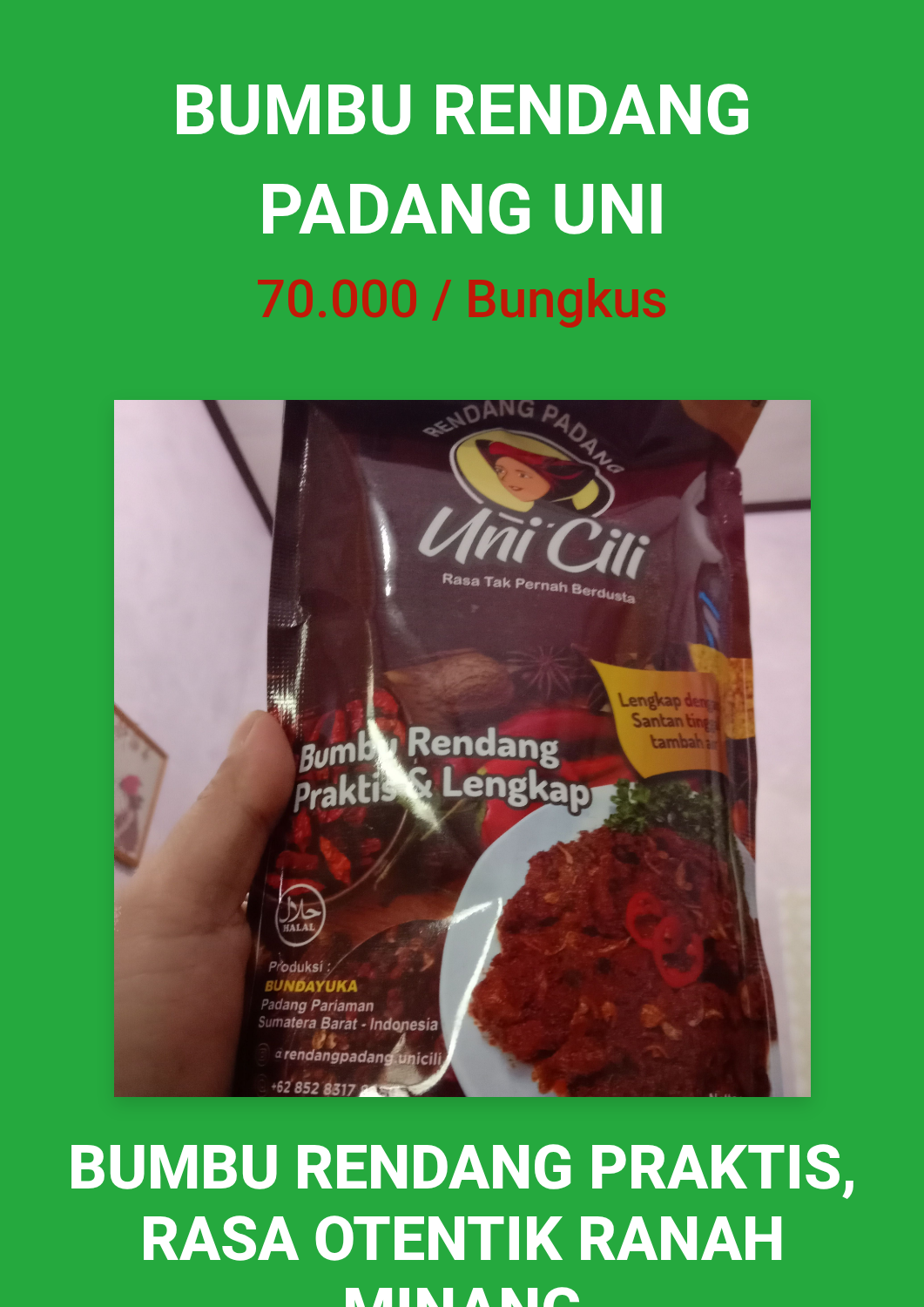 Bumbu Rendang Padang Uni Cili